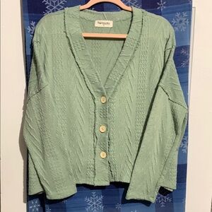 Impressions Sage Green Button-Up crop Cardigan